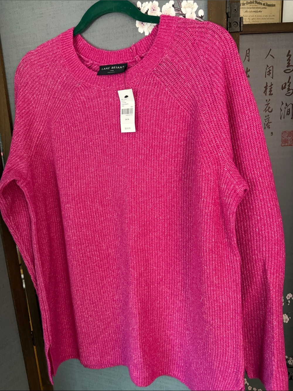 Lane Bryant Bright Pink Ribbed Crewneck Sweater